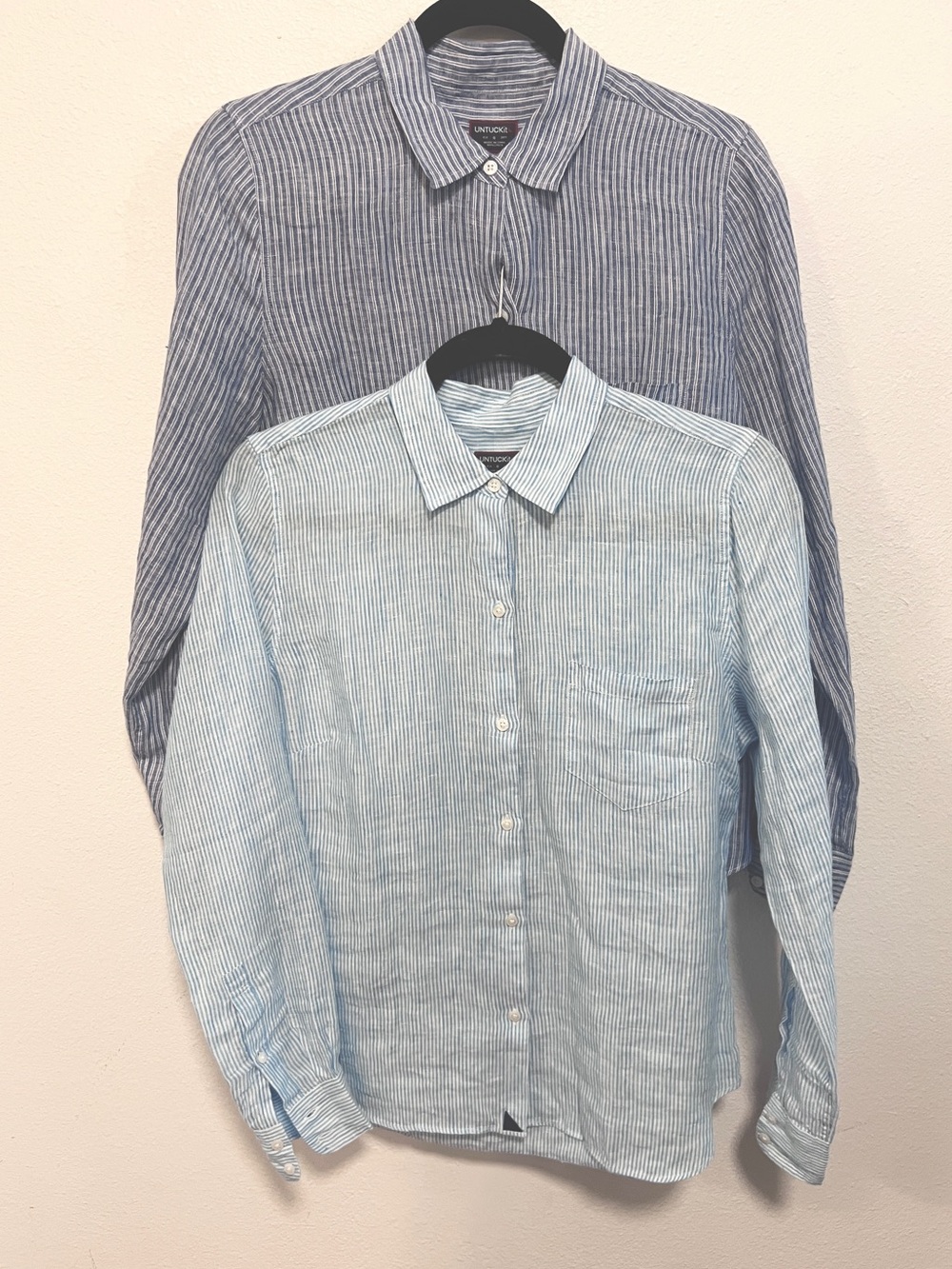 Bundle of 2 Untuck it Untuckit 100% Linen striped button down shirts.  Size 6